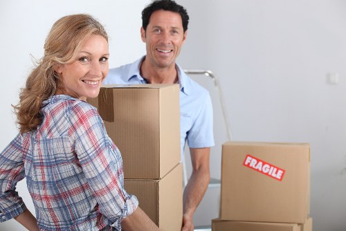 Packed boxes and furniture ready for transport